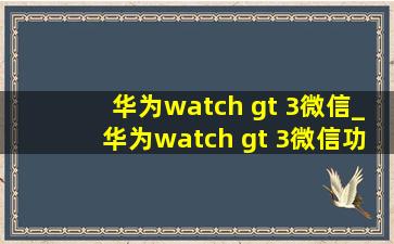 华为watch gt 3微信_华为watch gt 3微信功能